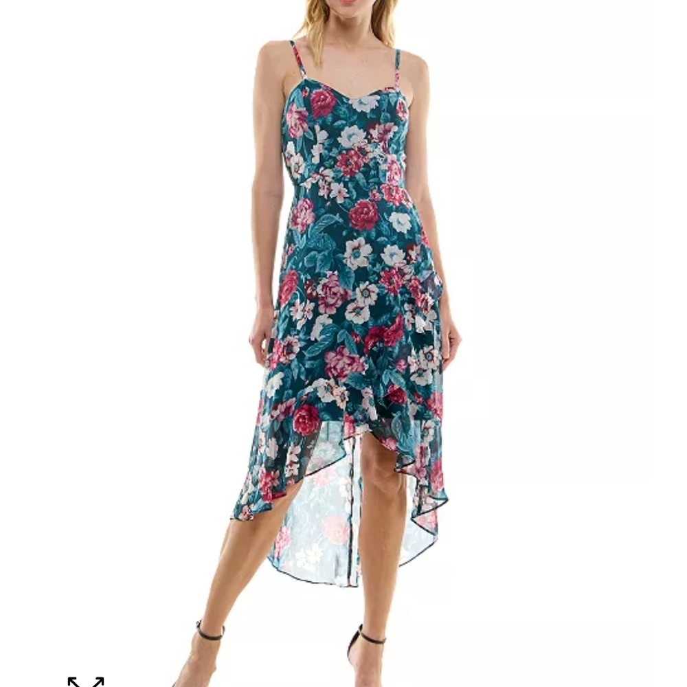 BCX Green Asymmetrical Sweetheart Neck Spaghetti Strap Dress